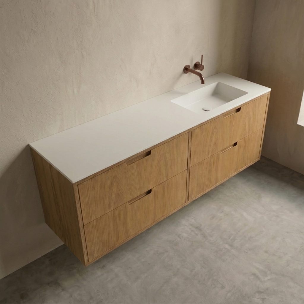 ALMA 3908 Snedker Badmøbel - Eg Naturolieret - 160 x 50 cm - HØJRE