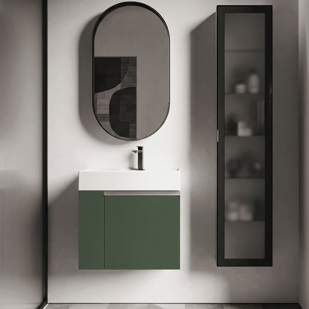 OUTLET - Milano 60 cm Verde Muschio - J-Greb Børstet Stål - Med Opbevaringsrum