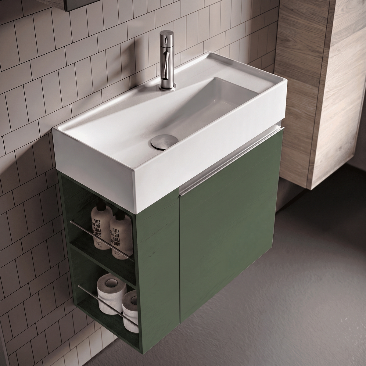OUTLET - Milano 60 cm Verde Muschio - J-Greb Børstet Stål - Med Opbevaringsrum